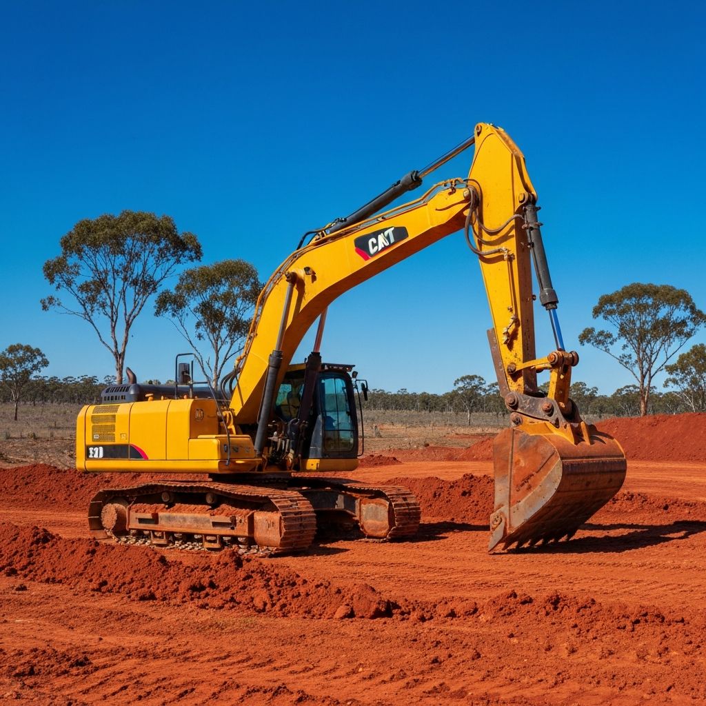 PFFM excavator working on a dam construction site in rural Victoria