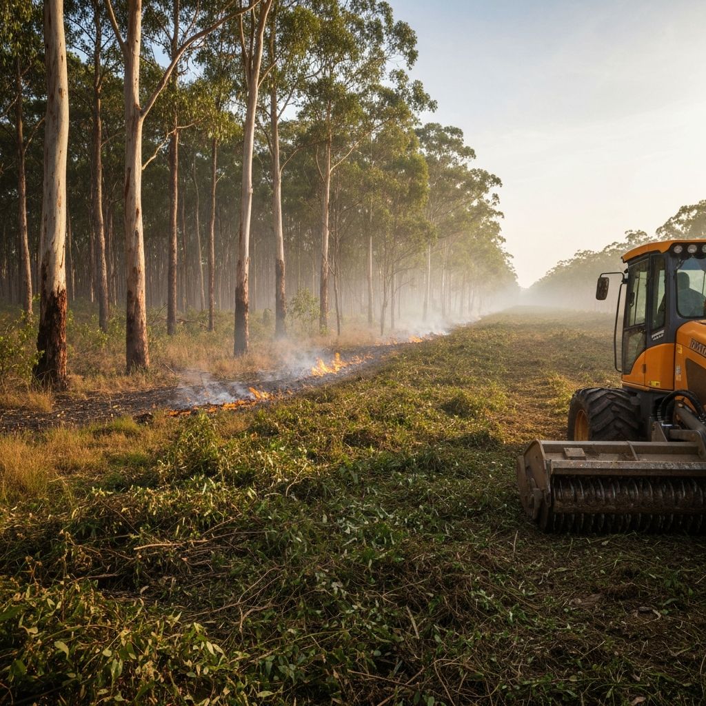 Machine clearing dense scrub and vegetation in Australian bush